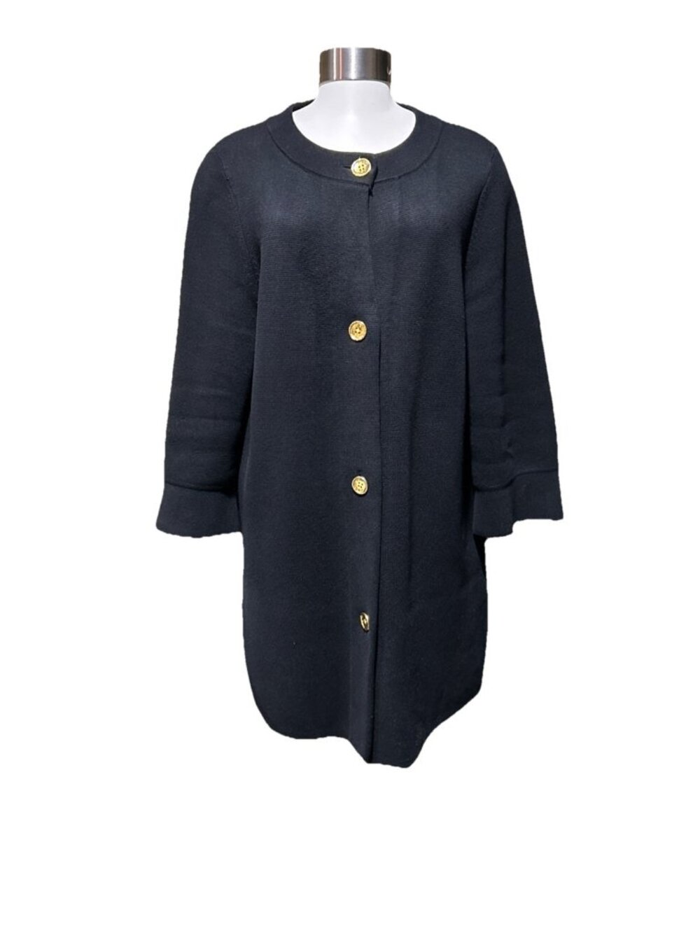 J. McLaughlin Black Knit Longline Cardigan Gold Buttons Heavy size XL Luxury